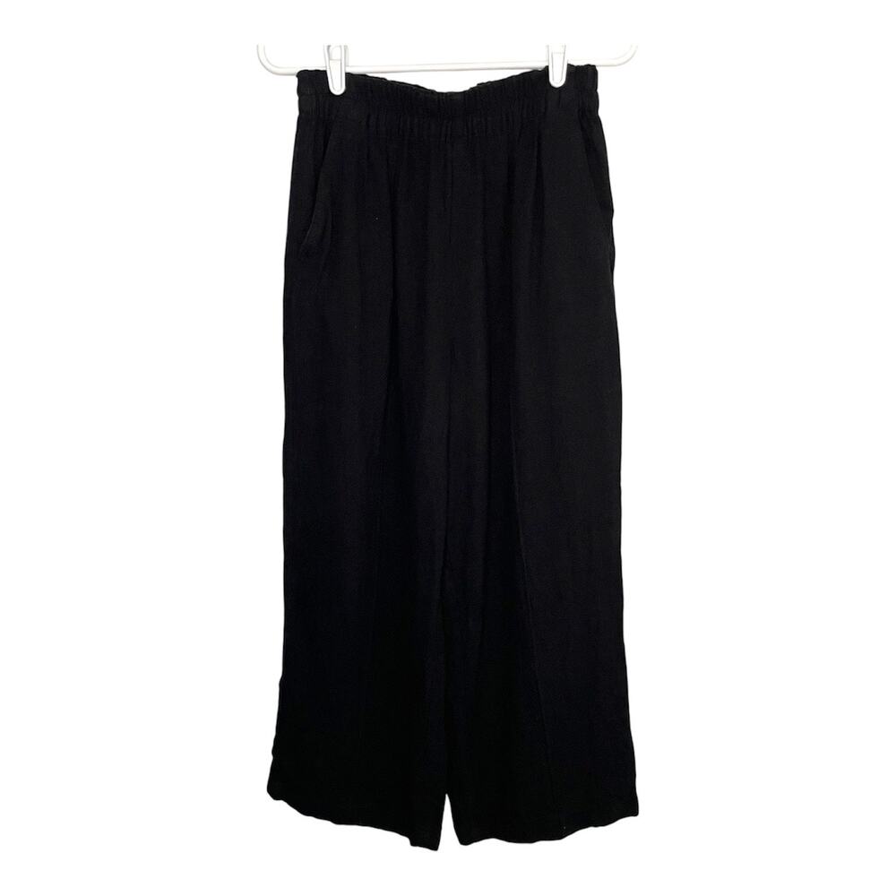 Madewell Black Linen Viscose Wide Leg Cropped Pants Women's Size Small Basic